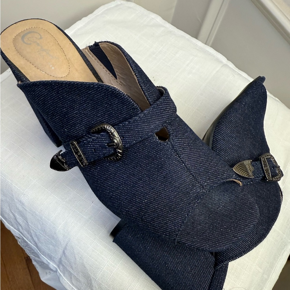 Comfort 1946 Trendy Denim Open-Toe Block Heel Sandals/Mules Size 8
